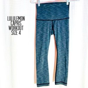 Lululemon women Heather gray Black workout capris pants pull on high waist Sz 4